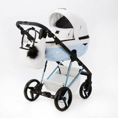Детская универсальная коляска Adamex Quantum SuperStar Q-STAR138 (2в1) Белая экокожа, голубое шасси