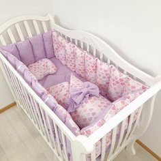 Комплект бортиков в кроватку из 8 предметов для новорожденных и малышей Mamdis фиолетовый Mam.Dis