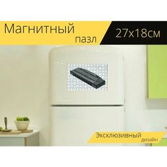 Магнитный пазл "Губная гармошка, музыка, музыкальный инструмент" на холодильник 27 x 18 см. Lots Prints