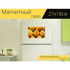 Магнитный пазл "Груши, подставка для фруктов, рынок" на холодильник 27 x 18 см. Lots Prints