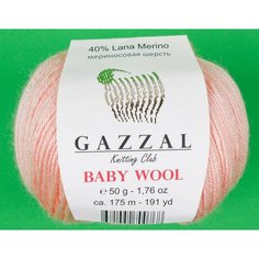 Пряжа Gazzal Baby Wool светлый персик (834), 40%шерсть мериноса/20%кашемирПА/40%акрил, 175м, 50г, 3шт
