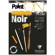 Альбом для смешанных техник Clairefontaine 20 листов, А4, на склейке, "PaintON Noir", 250 г/м2, черная (975169C)