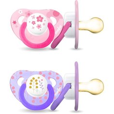 Соска-пустышка латексная классическая Mepsi Цветы, 3+ мес., 2 шт., розовый/фиолетовый