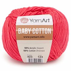 Пряжа для вязания YarnArt Baby Cotton 50гр 165м (50% хлопок, 50% акрил) (423 ярко-розовый), 10 мотков