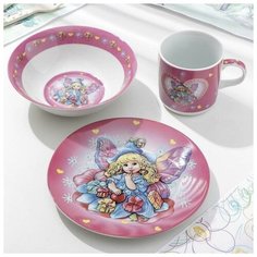 Набор детской посуды Доляна "Дюймовочка", 3 предмета: кружка 230 мл, миска 400 мл, тарелка 18 см