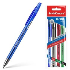 Набор ручек гелевых 4 цвета R-301 ORIGINAL Gel, узел 0.5 мм, чернила: синие, чёрные, красные, зелёные, длина линии письма 600 метров, европодвес Erich Krause