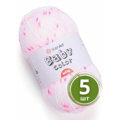 Пряжа YarnArt Baby Color (ЯрнАрт Беби Колор) - 5 мотков 212 Белый / фуксия / коралл, гипоаллергенная для детских изделий, 100% акрил, 150м/50г