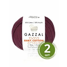 Пряжа Gazzal Baby Cotton XL (Беби Коттон XL) - 2 мотка Цвет: 3442 Вишня 50% хлопок, 50% акрил, 50 г 105 м Yarn Art