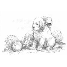 Скетч для раскрашивания чернографитными карандашами "Крошка щенок" Фрея Freya