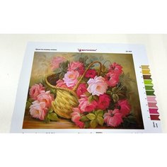 Ткань для вышивки лентами Каролинка "Розы в корзине"