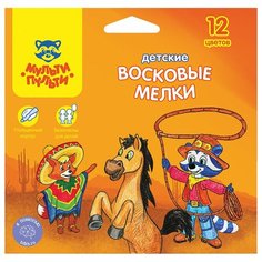 Мелки восковые 12 цветов Мульти-Пульти "Енот в Мексике" (L=100мм, D=10мм, круглые, утолщенные) картонная упаковка (BC_10447)