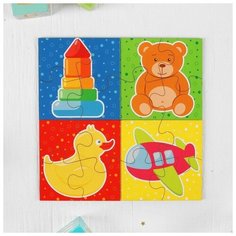 Набор пазлов для малышей «Игрушки» 4 картинки, размер 1 картинки: 10×10×1,4 см Woodland