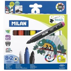 Набор фломастеров Milan Maxi Magic на водной основе 10 штук (8 цветов + 2 для смены цвета) в картонной упаковке
