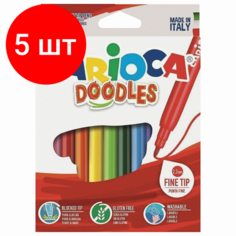 Комплект 5 шт, Фломастеры CARIOCA"Doodles", 12 цветов, суперсмываемые, 42314
