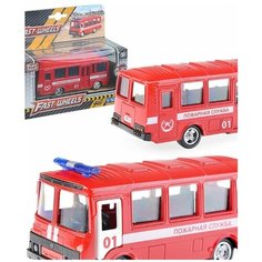 Детская инерционная металлическая машинка PlaySmart , модель автобус "Пожарная служба"