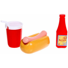 Детский игровой набор "Хот дог", 3 пластиковых предмета посуды и продуктов, сюжетно-ролевая игра СТРОМ