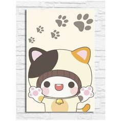 Картина по номерам на холсте девочка-котик (для детей, простые, кавай, животные, кот, следы) - 10082 В 20х30