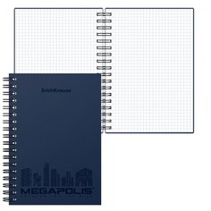 Тетрадь общая А6 ErichKrause MEGAPOLIS 80л обл. пласт, синий, спир, клетка45945 1 шт.