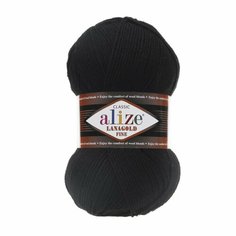 Пряжа ALIZE LANAGOLD FINE, черный - 60, 49% шерсть, 51% акрил, 5 мотков, 100 г, 390 м.