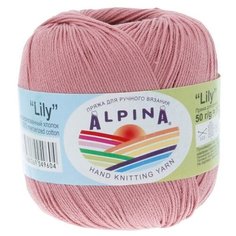 Пряжа для вязания крючком спицами Alpina Альпина LILY классическая тонкая мерсеризованный хлопок 100%, цвет №028 Грязно-розовый 175 м 10 шт по 50 г