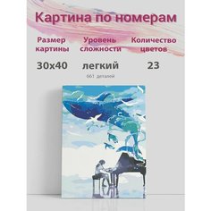 Картина по номерам на стену 30х40 "Кит, музыка" Раскрасим сами