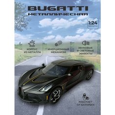 Коллекционная машинка игрушка металлическая Bugatti для мальчиков масштабная модель 1:24 черная Alex Play
