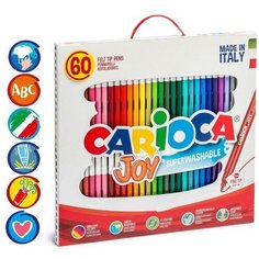 Фломастеры 30 цветов Carioca "Joy" 2.6 мм, набор 60 штук, смываемые, картон, чемоданчик с ручкой