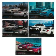 Альбом для рисования А4, 40 листов на гребне «Престижные авто», обложка мелованный картон, микс Hatber