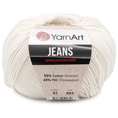 YarnArt Пряжа "Jeans" 55% хлопок, 45% акрил 160м/50гр (01 белый)