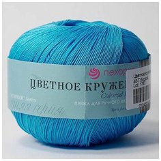 Пряжа Пехорка Цветное кружево 45 темная бирюза 100% мерсеризованный хлопок 50г 475м 4шт