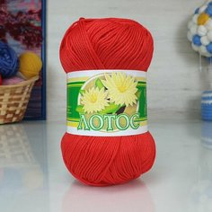 Пряжа ПНК им. С. М. Кирова Лотос (ПНК), алый - 0810, 100% мерсеризованный хлопок, 8 мотков, 100 г, 250 м.