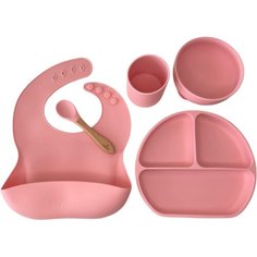 Набор детской силиконовой посуды для детей KAZOKU Розовый Зефир