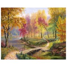 Алмазная мозаика 40x50 см. на холсте с подрамником (картина стразами, алмазная вышивка) Осенний пейзаж Boom Boom Shop