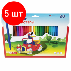 Комплект 5 шт, Фломастеры 30 цветов CENTROPEN "Пингвины", смываемые, вентилируемый колпачок, 7790/30ET, 7 7790 3086
