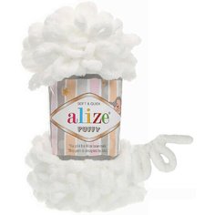 Пряжа для вязания ALIZE Puffy Ализе Пуффи: 55 (белый) / 3 шт / 9 м / 100 г / 100% микрополиэстер / большие петли