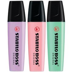 Текстовыделитель STABILO BOSS ORIGINAL PASTEL 2-5 мм, для выделения текста - 3 штуки