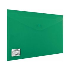 Папка-конверт с кнопкой BRAUBERG, А4, до 100 листов, непрозрачная, зеленая, сверхпрочная 0,2 мм, 30 шт