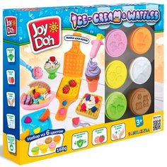 Набор для творчества Масса для лепки Joy Doh набор ICE-CREAM&WAFFLES-МОРОЖЕНОЕ И вафли,3d формы,10 аксессуаров,6 баночек с тестом WAFF-168 pot/12/