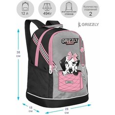Школьный рюкзак с уплотненной спинкой GRIZZLY RG-363-2 розовый, 2 отделения, вес 494грамм, 38x28x18см