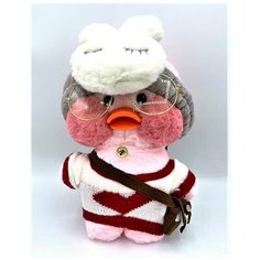 Уточка мягкая игрушка Lalafanfan 30 см Плюшевая уточка в очках и одежде Лалафанфан сумкой Китай