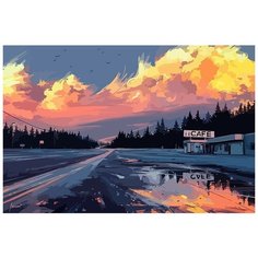 Картина по номерам на холсте пейзаж (небо, закат, рассвет) - 8804 Г 60x40