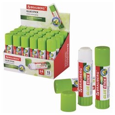 Клей-карандаш на натуральной основе BRAUBERG GREEN, 15 г, 270437