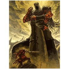 Картина по номерам на холсте Dark Souls воин против гиганта - 1942 30X40