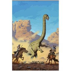 Картина по номерам на холсте динозавр против ковбоев - 530 40X60