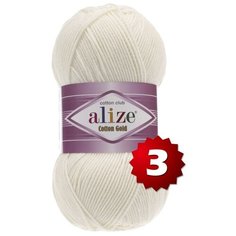 Пряжа Alize Cotton Gold (Ализе Коттон Голд) - 3 мотка 62 светло-молочный 55% хлопок, 45% акрил 330м/100г