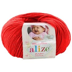 Пряжа Alize Baby Wool - 2 шт, красный (56), 175 м/50г, 40% шерсть, 20% бамбук, 40% акрил /Ализе беби вул/