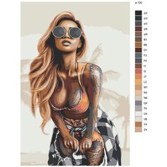 Картина по номерам, 100 x 150, IIIR-p-120, сексуальная девушка, татуировки, "Живопись по номерам", набор для раскрашивания, раскраска