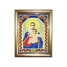 Алмазная мозаика "Богородица Леушинская" 10,5Х14,5см в подарок золотая рамка для готовой работы НАСЛЕДИЕ