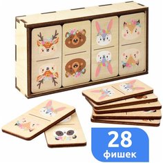 Домино детское деревянное с картинками Мега Тойс Животные / настольные игры