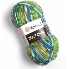 Пряжа YarnArt Crazy Color (ЯрнАрт Крейзи Колор) Нитки для вязания, 100г, 260м, 75% акрил 25% шерсть, 177 белый-бирюзовый-салатовый-персик, 3шт